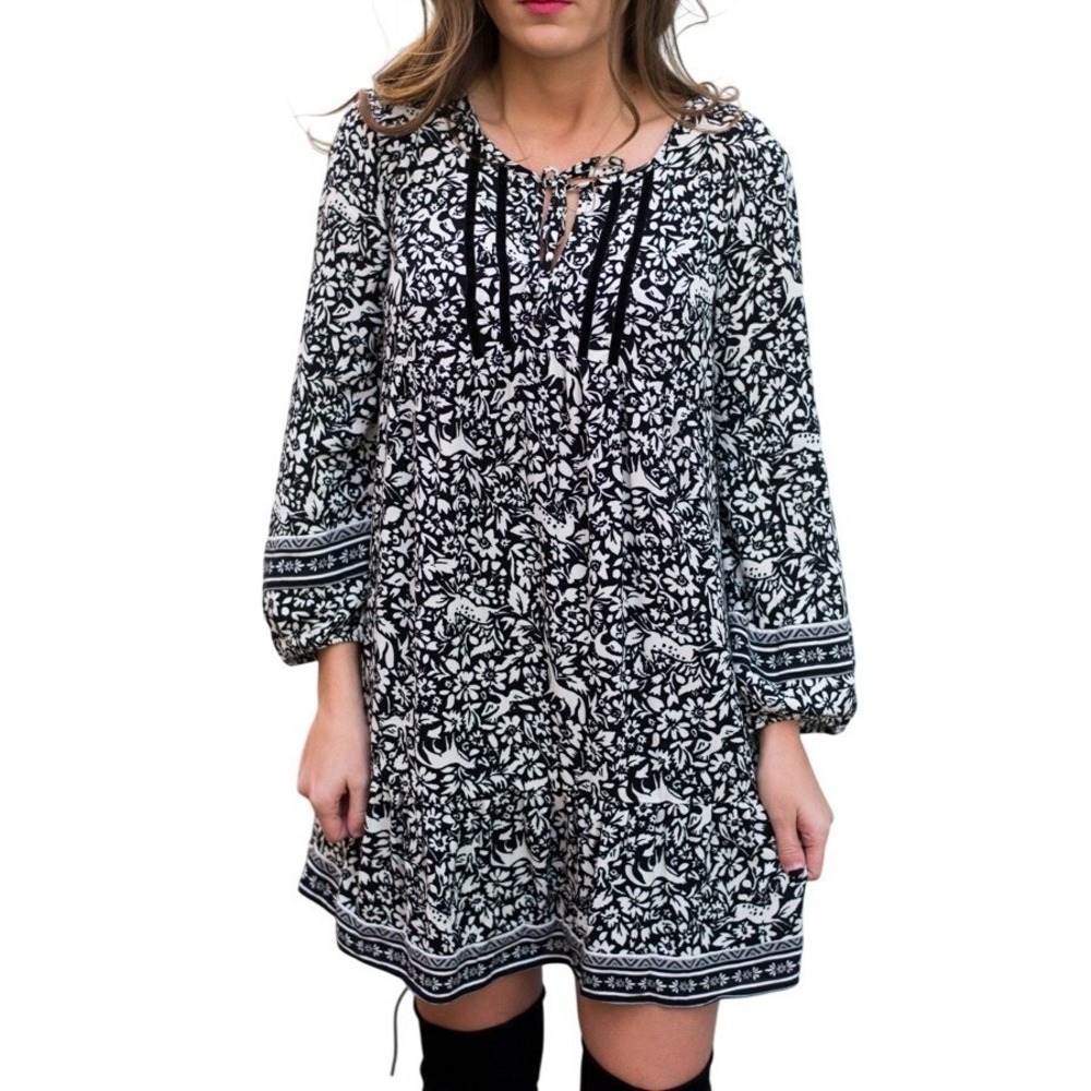 Boho Woodland Animal Print Midi Dress Deer Bird Floral Peasant Cottagecore